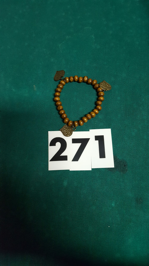 s [271 ], armband, bruin hout en elastiek