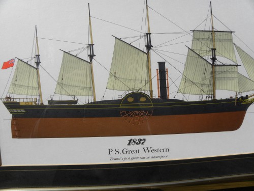 Schilderij / prent met schip P.S. Great Western 1837, in gou