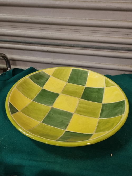 fruitschaal geel groen aardewerk, groot