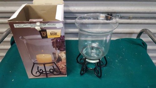 Vaas / kaarsenhouder van glas en metaal