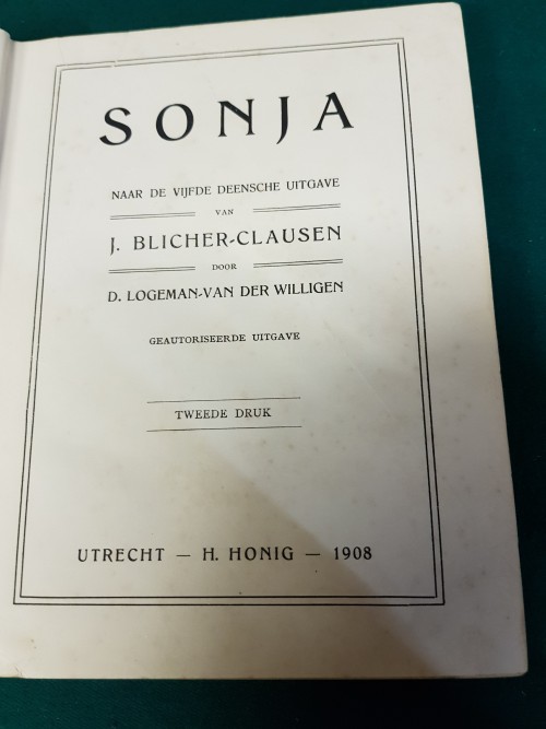 Boek, antiek, Titel Sonja, door J. Blicher-Clausen, 2e druk 