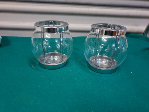 Waxinelichtjes van glas met rvs, 2 stuks