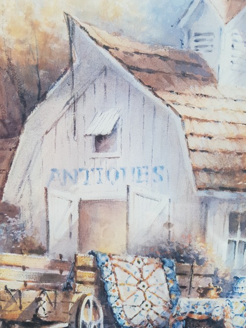 Schilderij / prent van Antiques boerderij in witte lijst