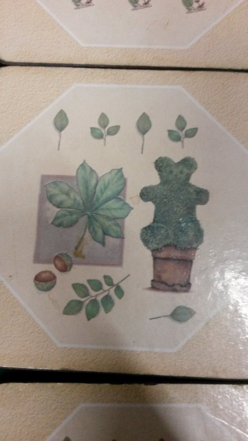 Onderzetters van kurk, 7 stuks, met afbeeldingen van planten