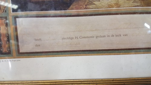 Schilderij / prent Heilige Communie 1939 in houten lijst met