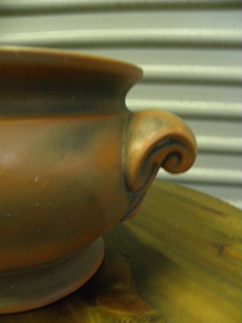 Pot van keramiek met twee handvatten, bruin, zeer mooie pot