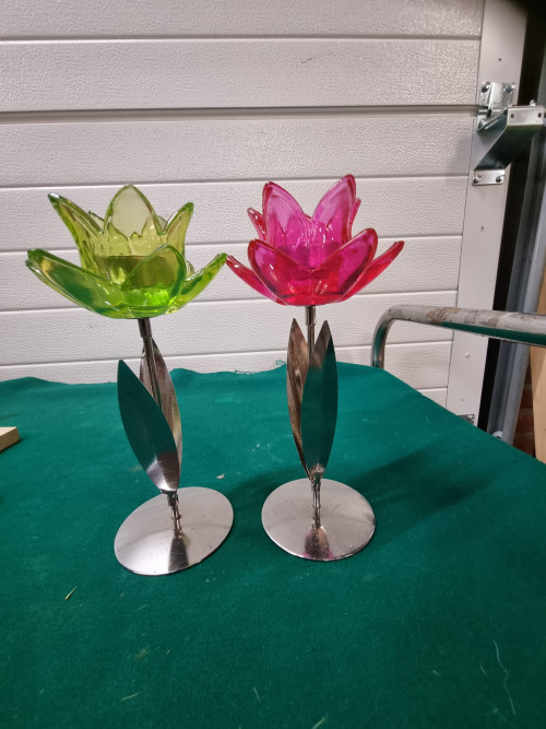 Waxcinelichthouders bloem metaal en glas