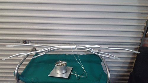 Hanglamp keukentafel, design lamp, chroom en aluminium, met