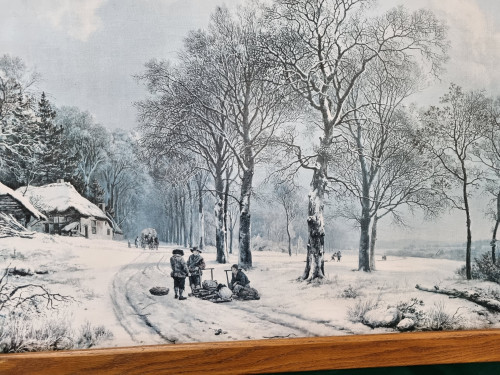 Schilderij prent winterlandschap houten lijst