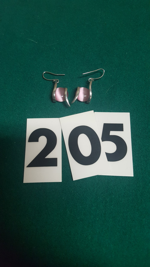 s - 205 oorbellen, roze steen zilver
