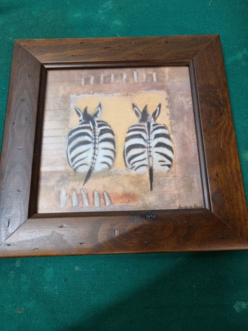 prent zebra's in houten lijst met glas