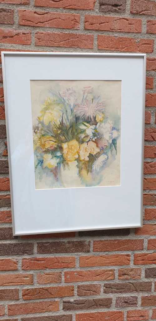 Schilderij aquarel bloemen door M. Terstegen '56