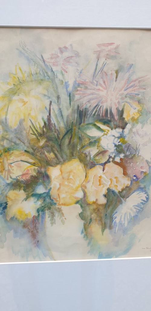 Schilderij aquarel bloemen door M. Terstegen '56