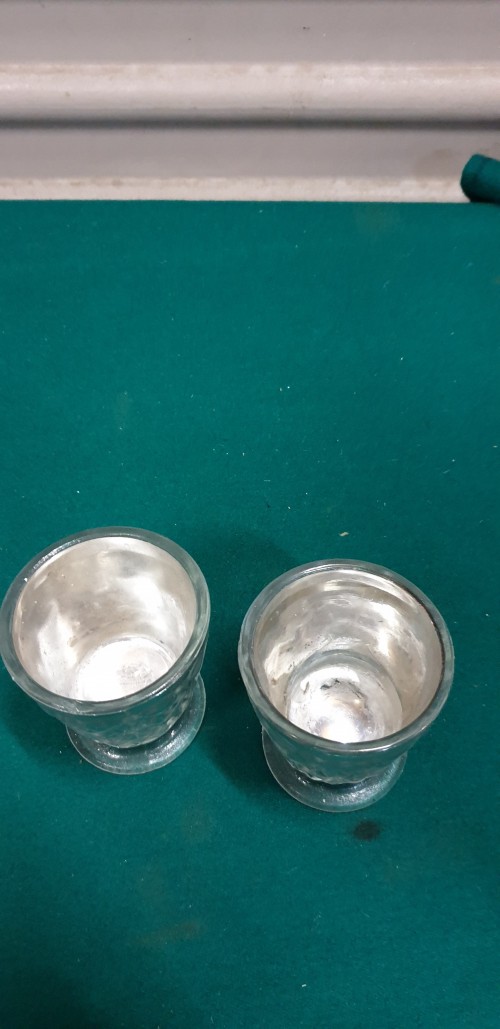 Waxinelicht houders van glas, zilverkleurig, 2 stuks