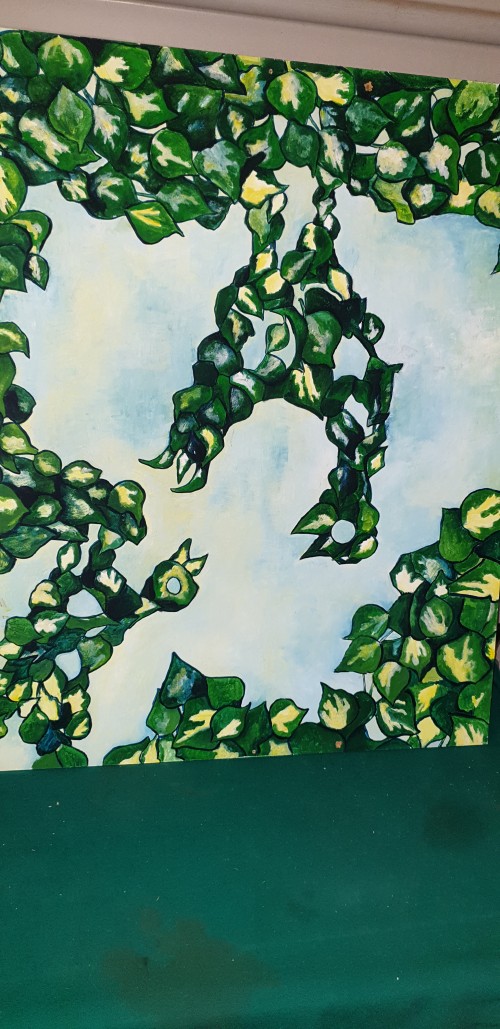 Schilderij oliedoek Hedera  groen, op hout