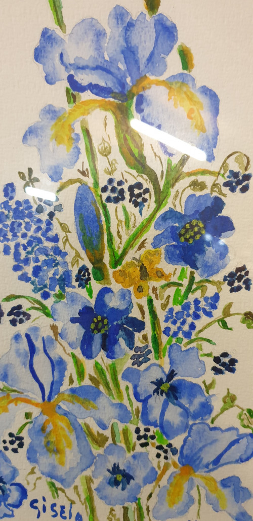 aquarel bloemen, blauw tinten