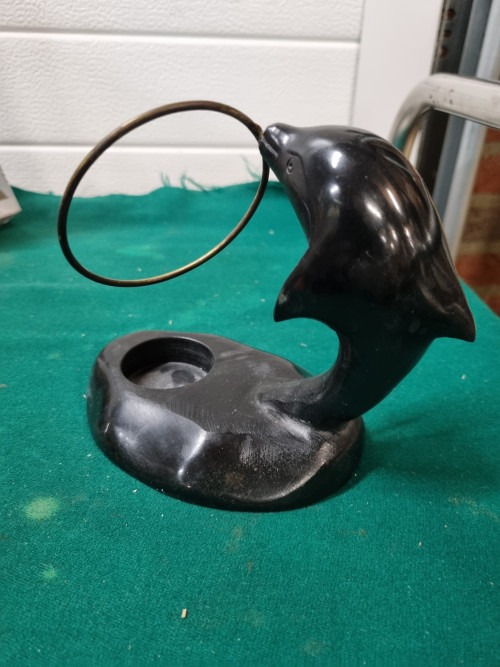 dolfijn theelichthouder steen zwart