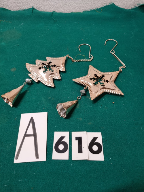 Kerst hangers metaal ster en boom met bel,[a616]