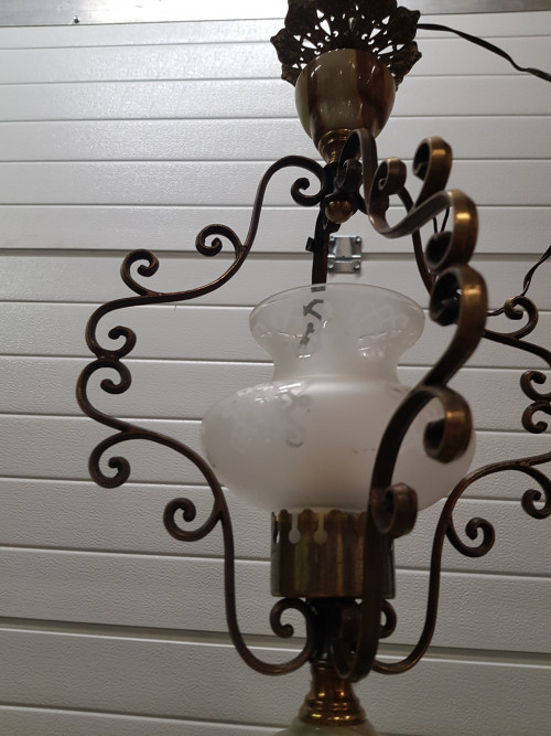 hanglamp retro messing met natuursteen