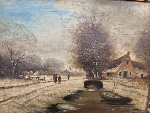schilderij winters landschap in oude brocante lijst