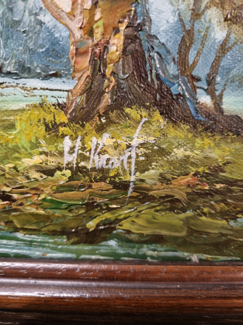 Schilderij boom witte huisjes H.KRORF