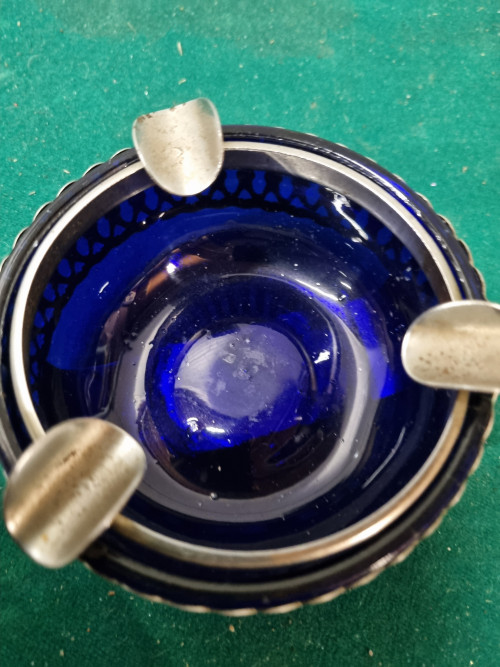 asbak kobaltblauw glas metaal