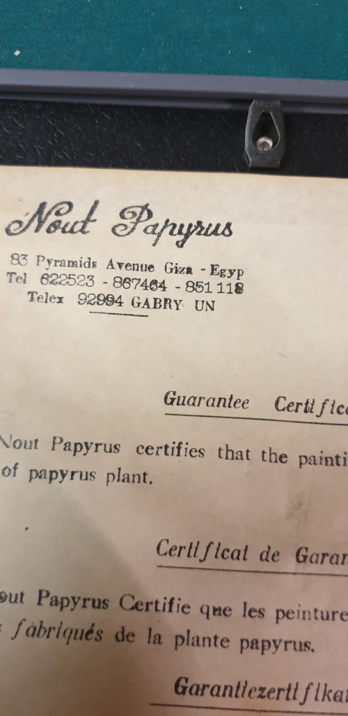 tekening nout papyrus met certificaat