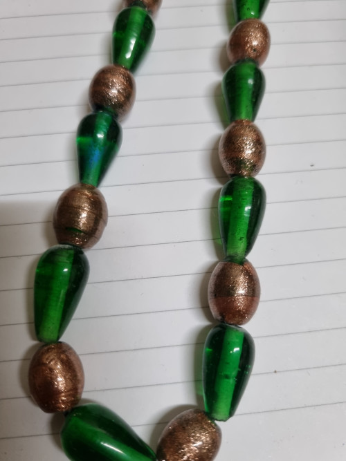 halsketting groen goud glas kralen