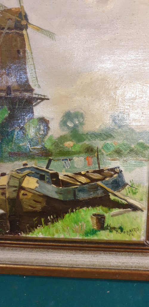 schilderij boot en molen