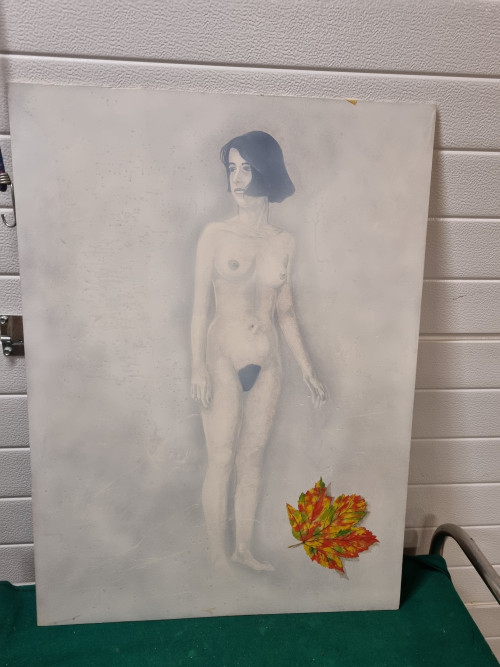 schilderij naakte vrouw met eikenblad