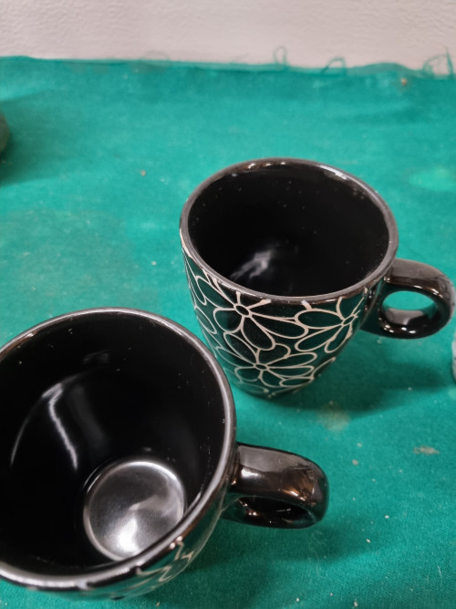koffie mokken wit zwart gebloemd vier stuks