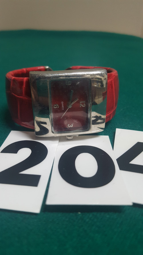 s - 204 horloge rood slangenprint zilver