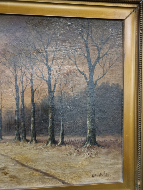 schilderij bomen laan H.de Wilde in brocante lijst