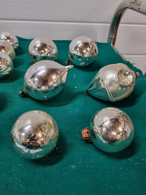 Kerstboom ballen hangers zilver retro, [a677]