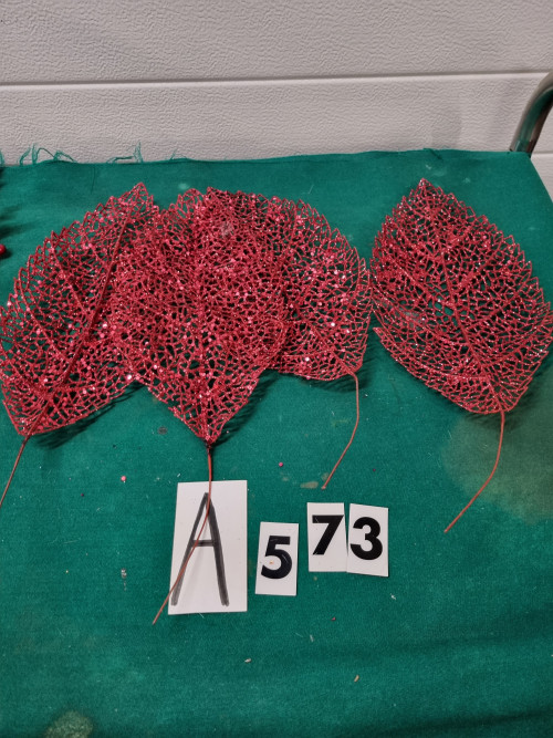 Kerst decoratie bladeren rood glitter, [a573]