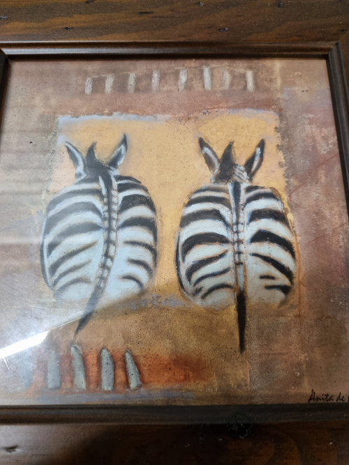 prent zebra's in houten lijst met glas