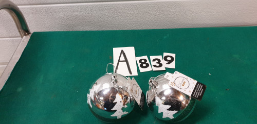 kerstballen zilver glitter versierd 2 stuks [A839]