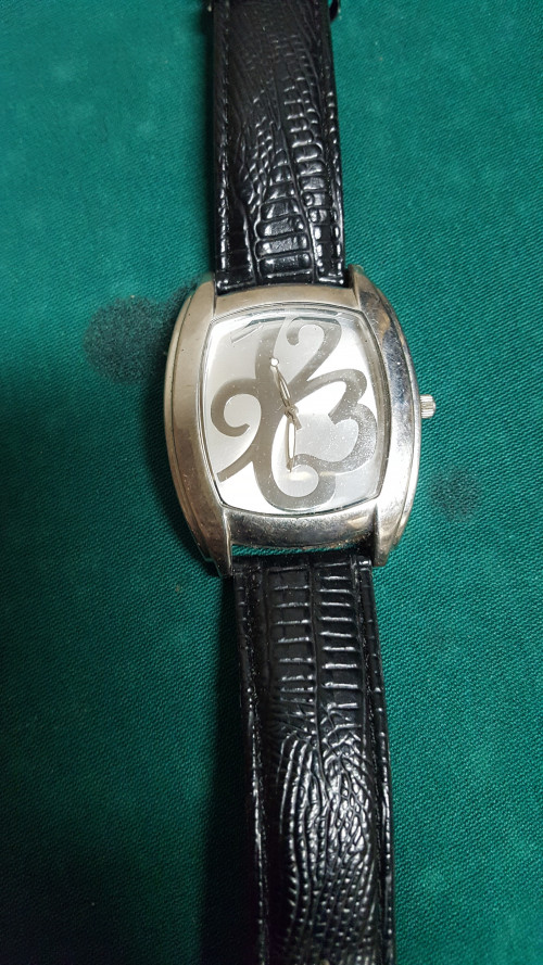 s 265, horloge, zwart slangenleer, zilver