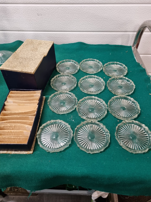 onderzetters kristal glas vintage in doos