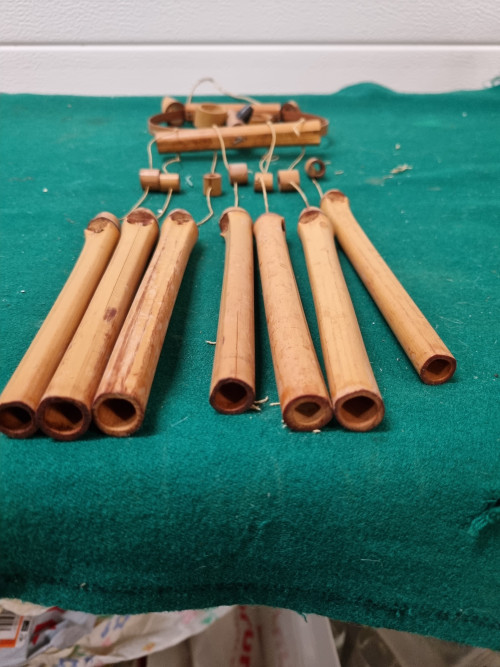 Bamboe windgong uil vintage