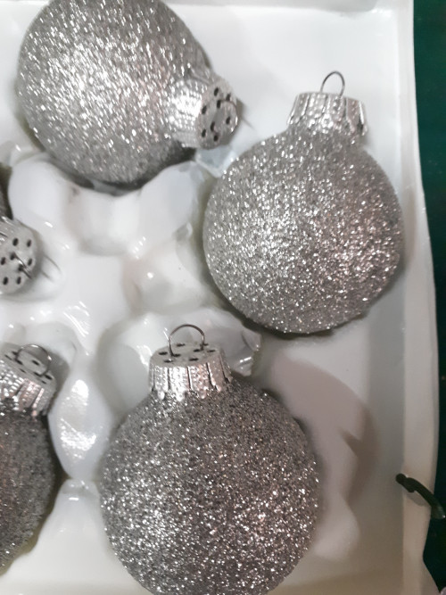 35/a kerstballen zilver glitter 5 stuks kunststof