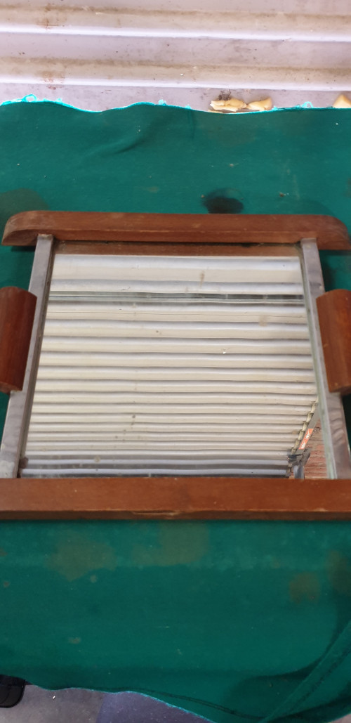 dienblad vintage, met hout spiegel en metaal