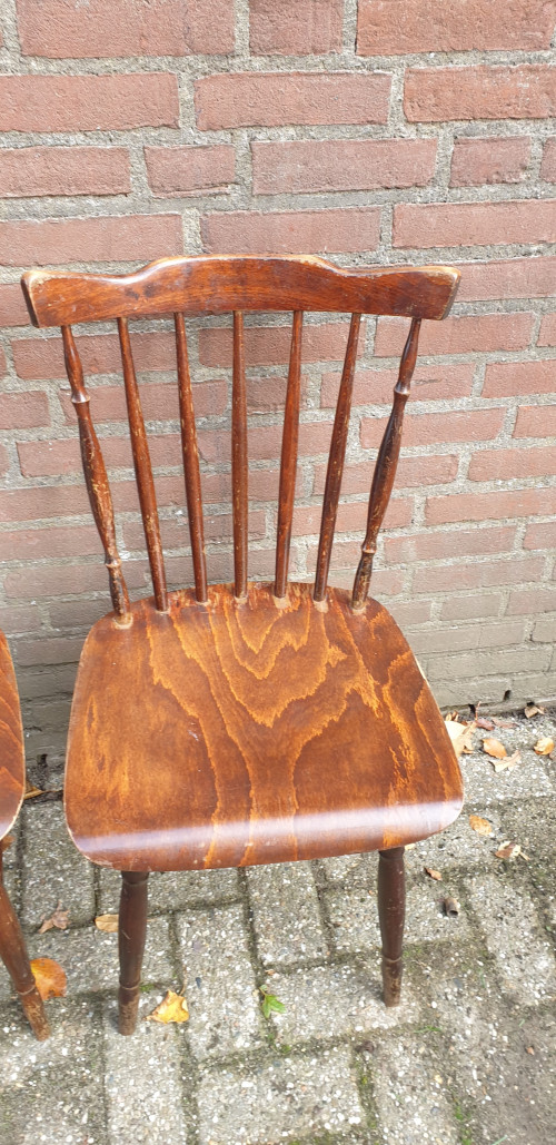 stoelen met spijlen retro van hout 2 stuks