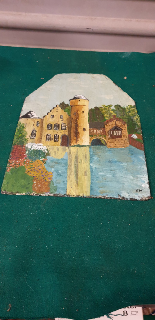 daklei beschilderd met kasteel en water