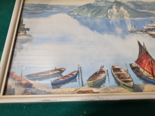 schilderij prent arno lemke boten bergen vintage