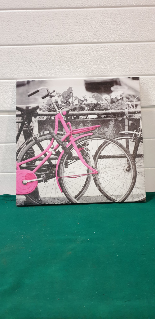-	schilderij prent roze fiets