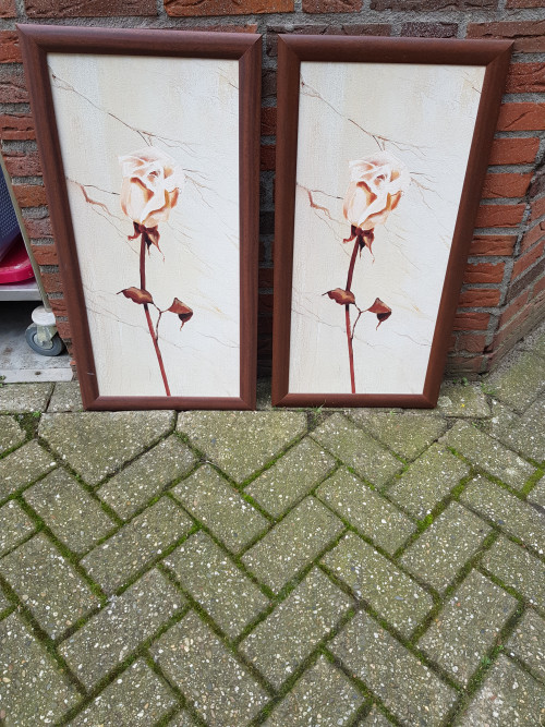 schilderijen met roos 2 stuks