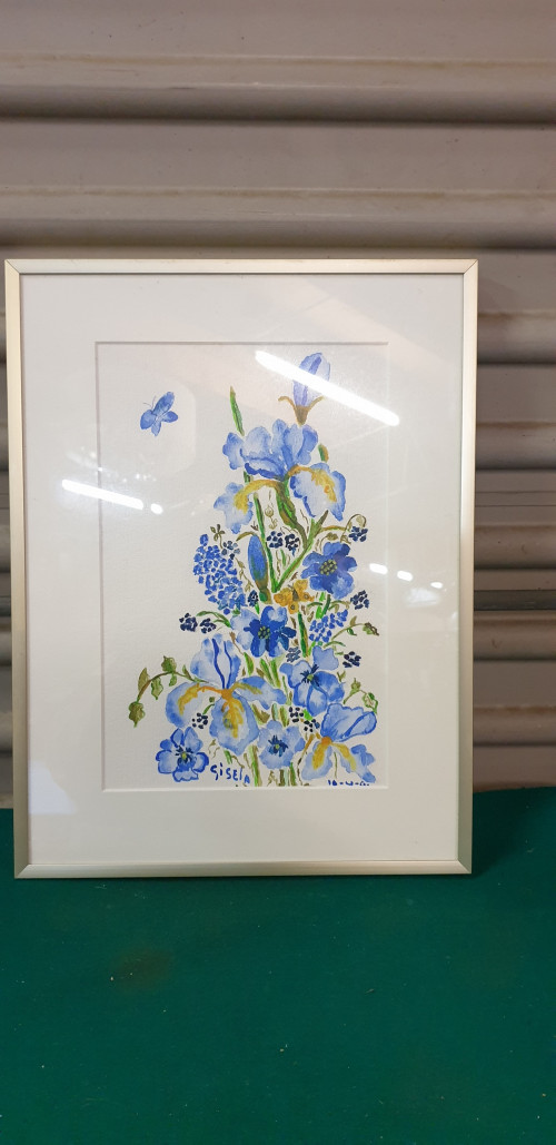 aquarel bloemen, blauw tinten