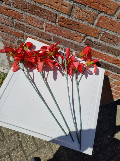 Kunstbloemen rood, 4 stelen