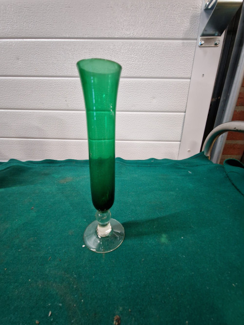 vaasje groen glas vintage, jaren 60